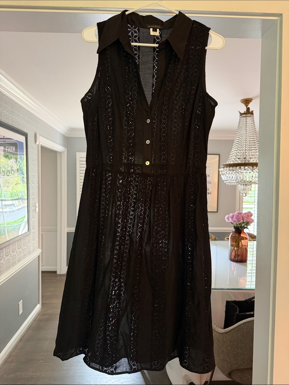 Sleeveless Cotton Black Eyelet Midi Dress Anna Paul